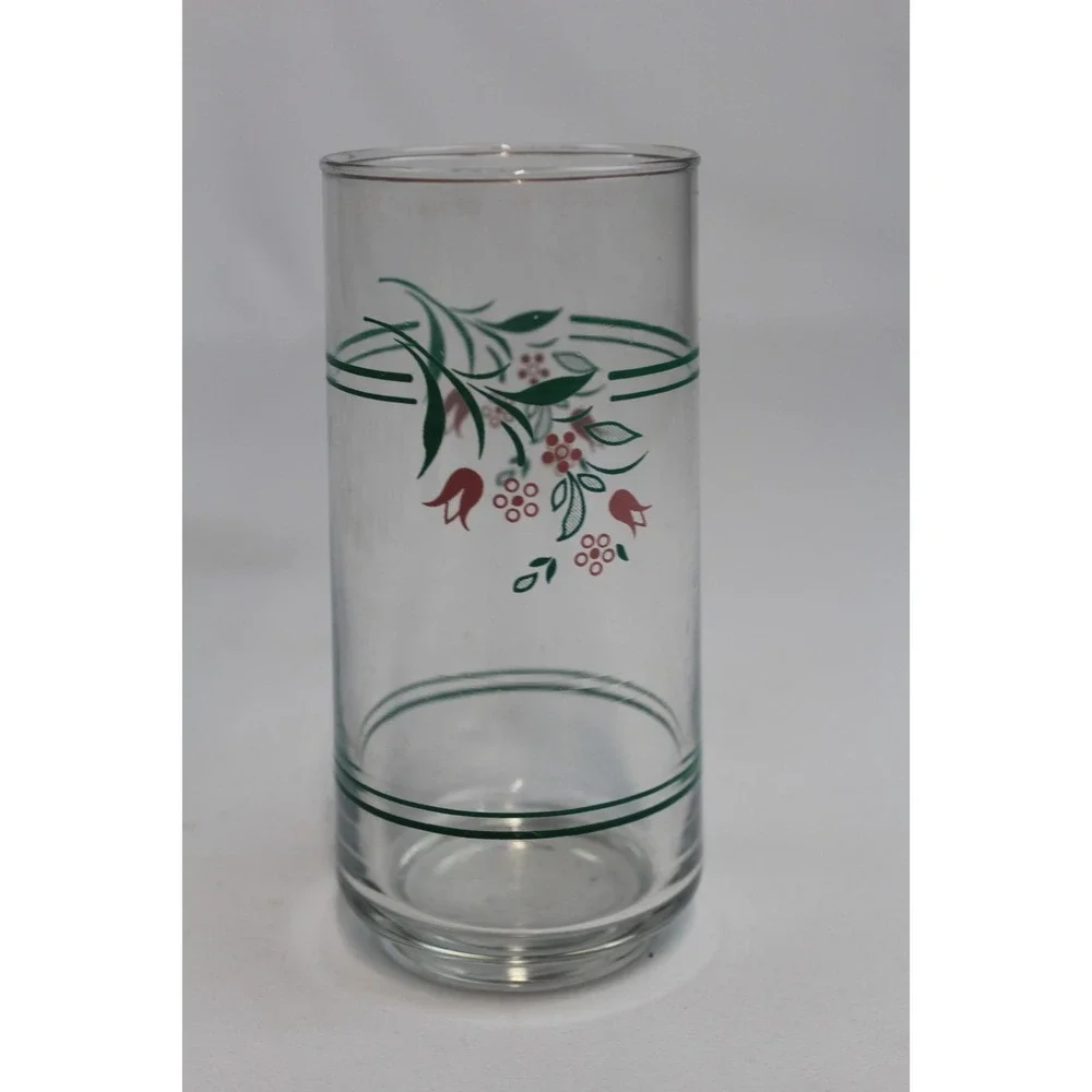 Vintage Libbey Pink Rose Floral Glass Tumbler Set 7 Piece 13oz Retro Drinkware